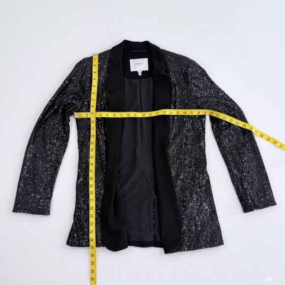 LK Bennett London Black Sequin Open Front Jacket with Satin Collar - Picture 3 of 9